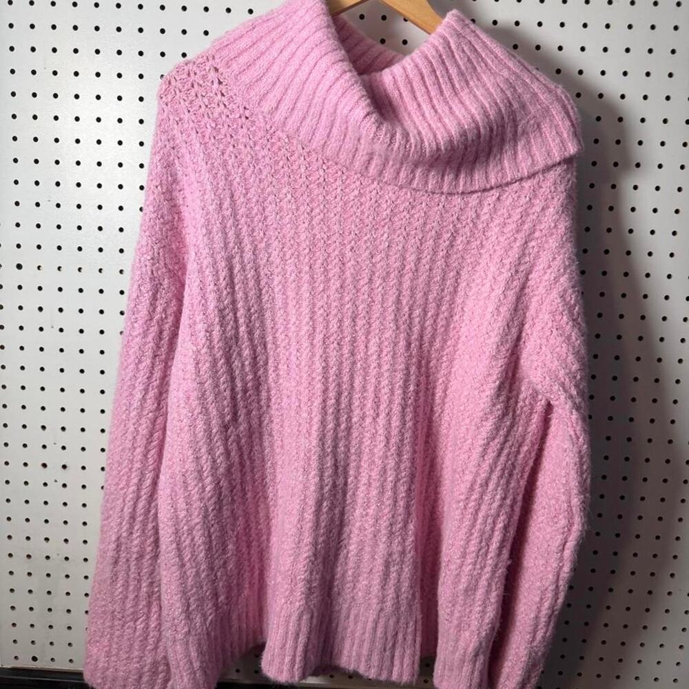 Anthropologie Maeve Pink Oversized Chunky Knit Turtleneck Sweater Size Large